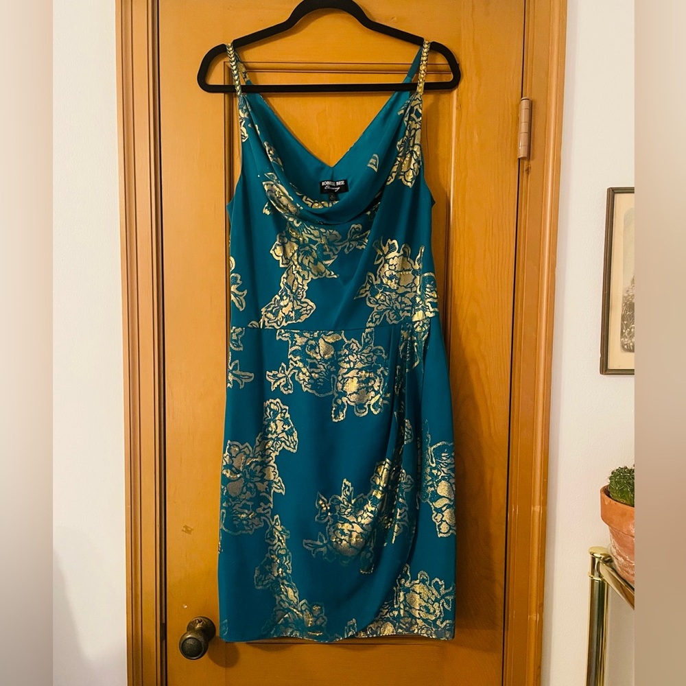 Vintage Robbie Bee Evening Cocktail Dress Teal and Gold
